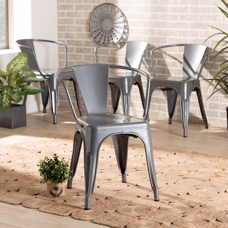 Baxton Studio Ryland Modern Industrial Grey Finished Metal Dining Chair Set , PK4 193-4PC-12042-ZORO